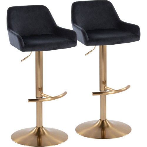 Daniella Adjustable Swivel Bar Stool in Gold & Black Velvet (Set of 2)